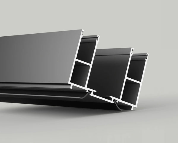 Metal profiles on a gray background