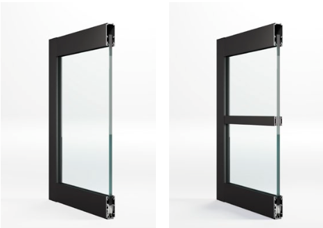 Two glass panels with black frames on a white background