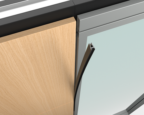 Close-up of a wooden cabinet with a glass panel and metal handle.