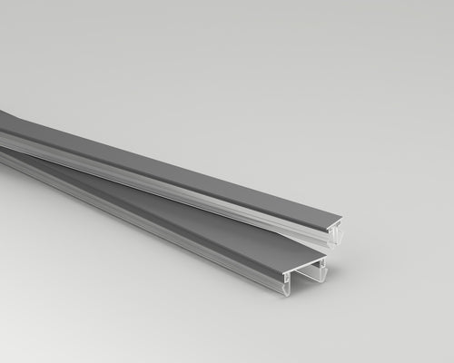 Two metallic profiles on a light gray background