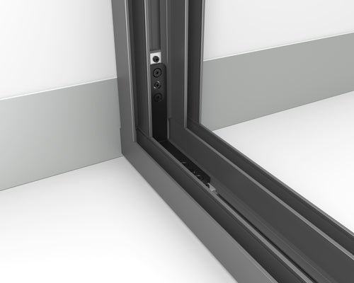 Close-up of a window frame with a white background